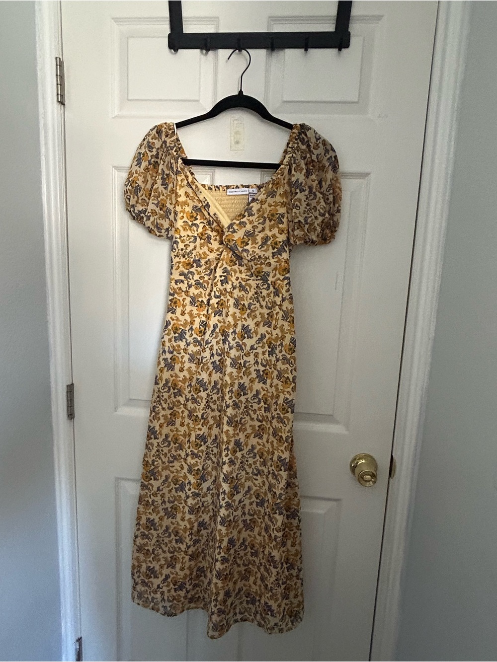 Sincerely Jules Yellow Floral Puff-Sleeve Maxi Dress Size Small